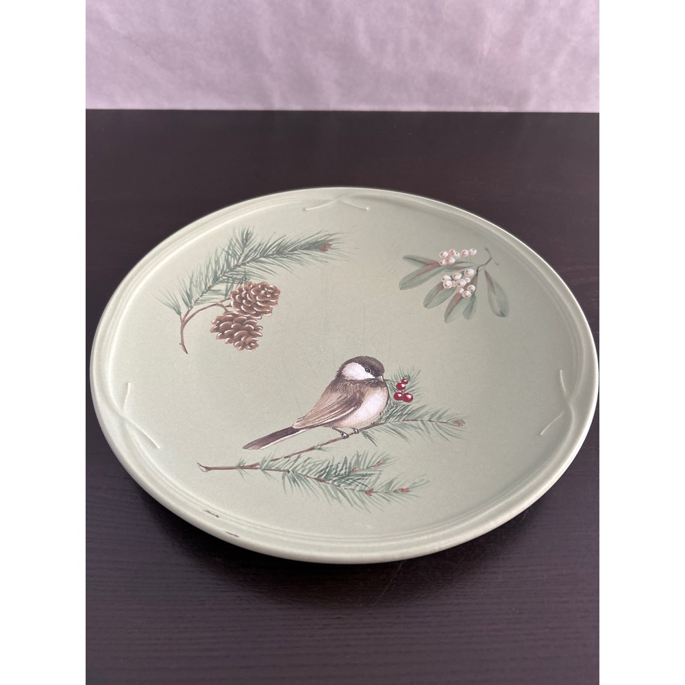 Pfaltzgraff Portfolio Winterwood 11" Dinner Plate Chickadee Bird Sage Green USA